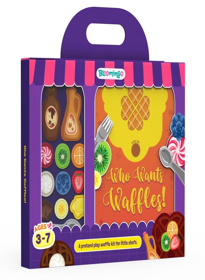 Bloomingo Pretend Play Kit - Who Wants Waffles : Interactive Kitchen Set with 20+ Pieces | Set Up Your Waffel Cart & Make 100's of Waffles with Our Recepie Book | Birthday Gifts for Kids Age 3-7 - Image 2
